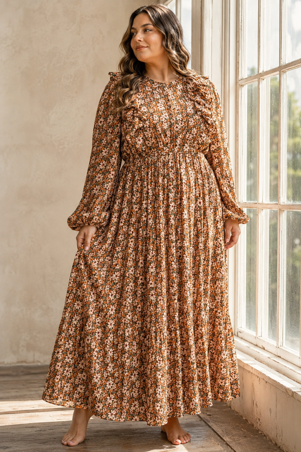 Floral Pleated Nursing-Friendly Maxi Dress