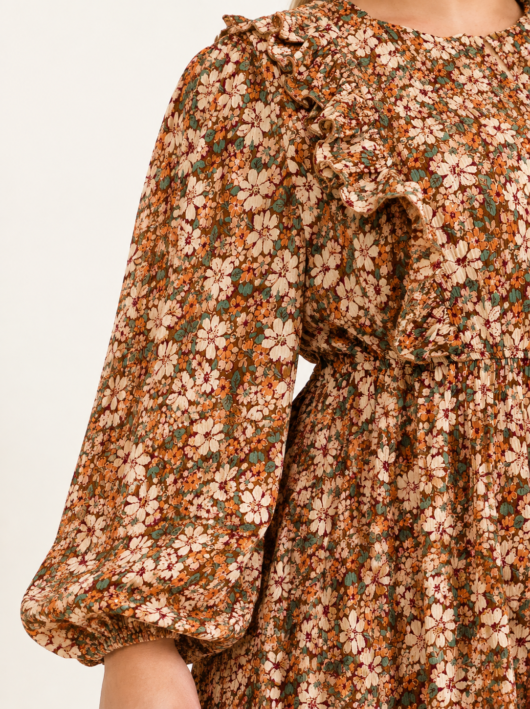 Floral Pleated Nursing-Friendly Maxi Dress