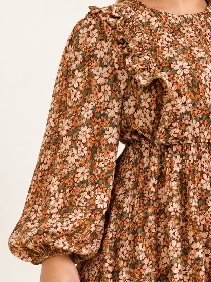 Floral Pleated Nursing-Friendly Maxi Dress