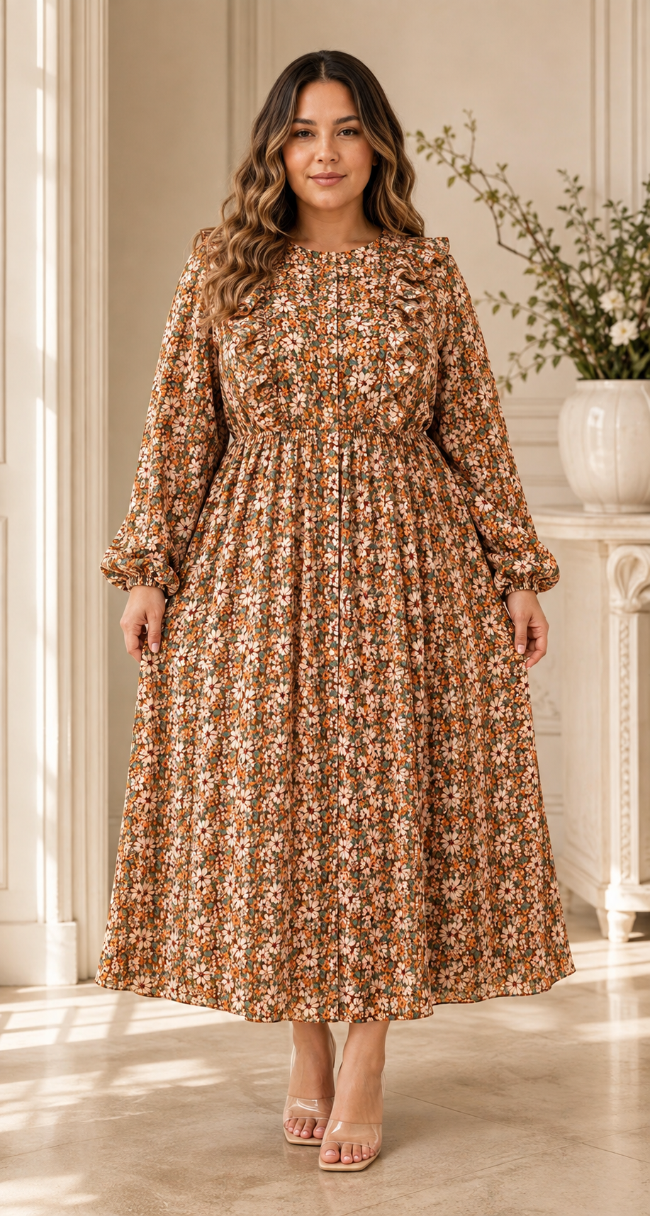 Floral Pleated Nursing-Friendly Maxi Dress