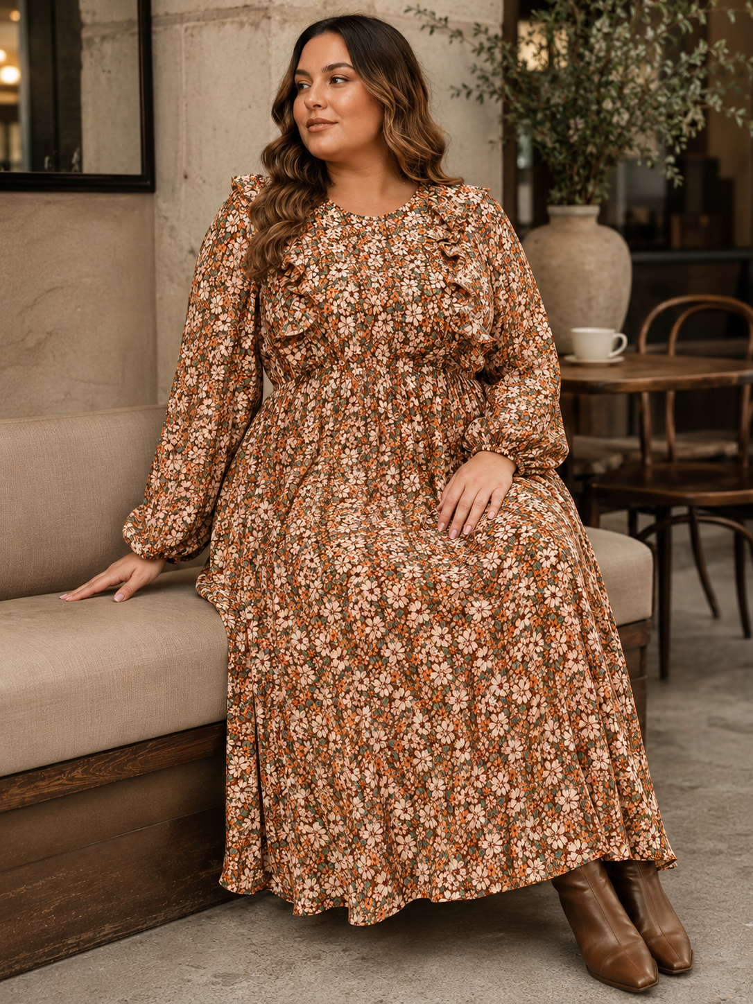 Floral Pleated Nursing-Friendly Maxi Dress