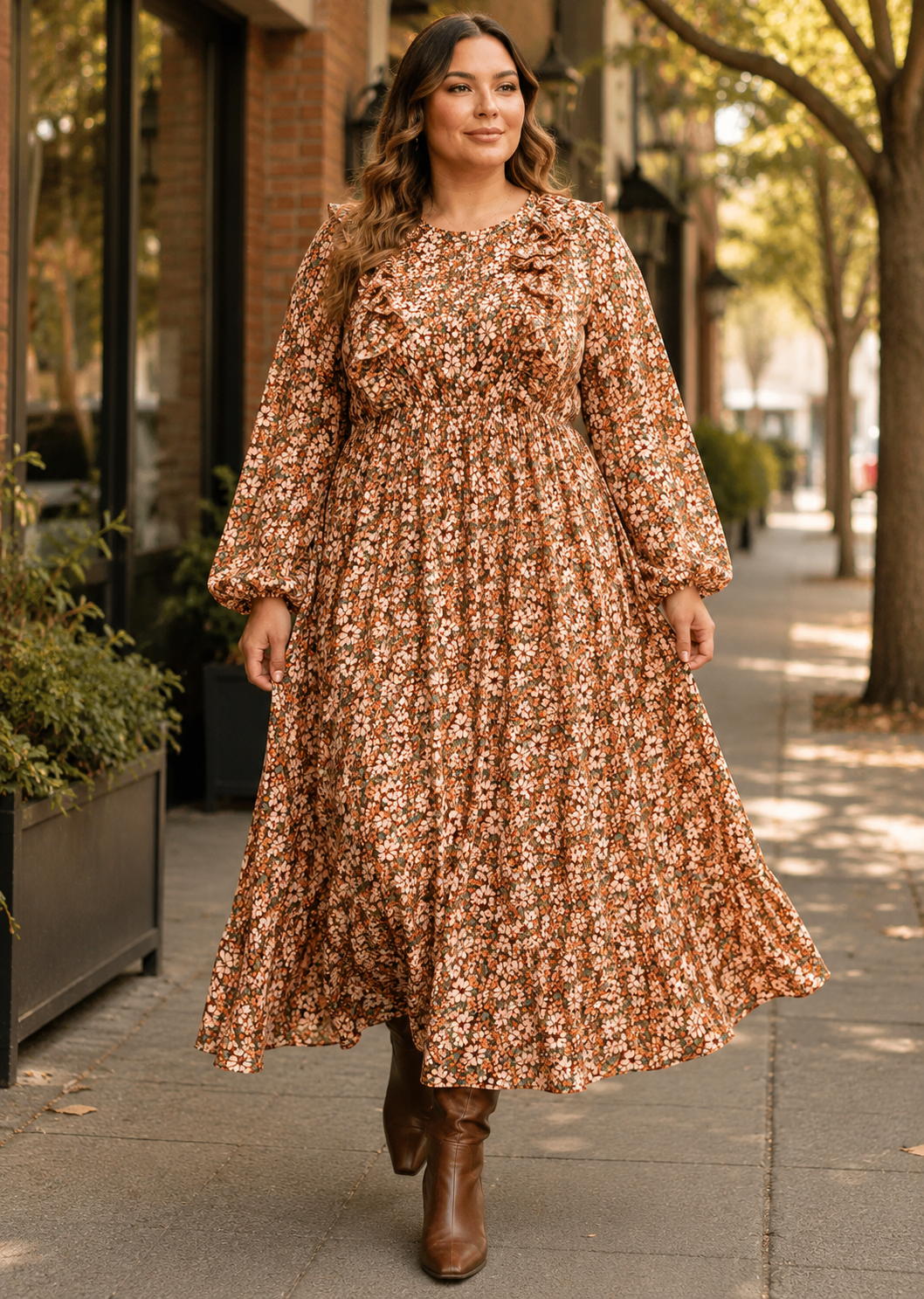 Floral Pleated Nursing-Friendly Maxi Dress