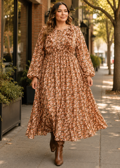 Floral Pleated Nursing-Friendly Maxi Dress