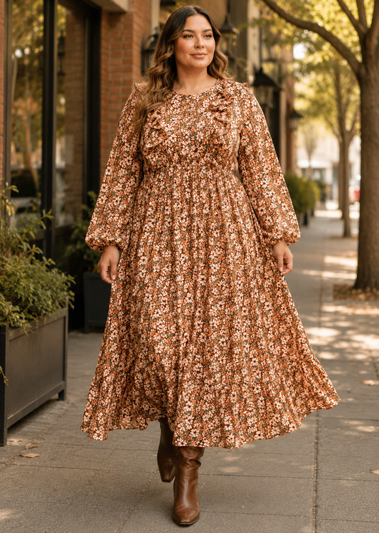 Floral Pleated Nursing-Friendly Maxi Dress
