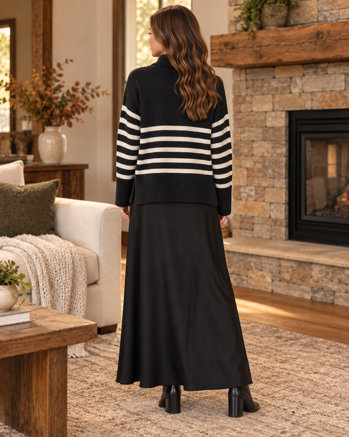 DKNY Black & Ivory Striped Half-Zip Sweater lifestyle view 5