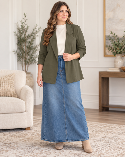Dear Scarlett ponte knit open-front blazer lifestyle view