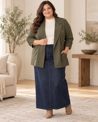 Dear Scarlett ponte knit open-front blazer lifestyle view