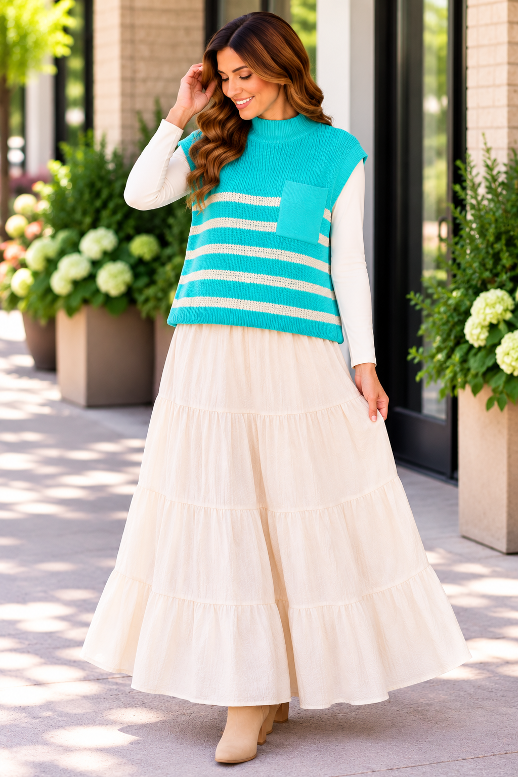 Coastal Cozy Aqua Stripe Oversized Sweater product image 1