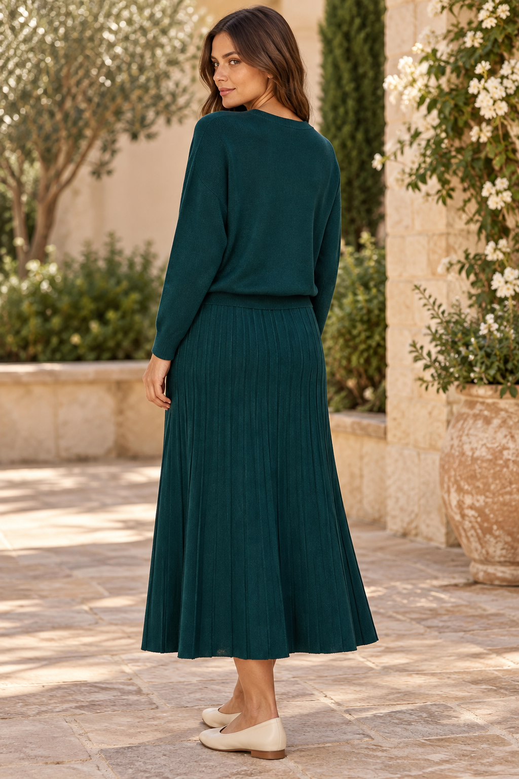 Forest Teal Boat Neck Dolman Sleeve Ribbed Sweater