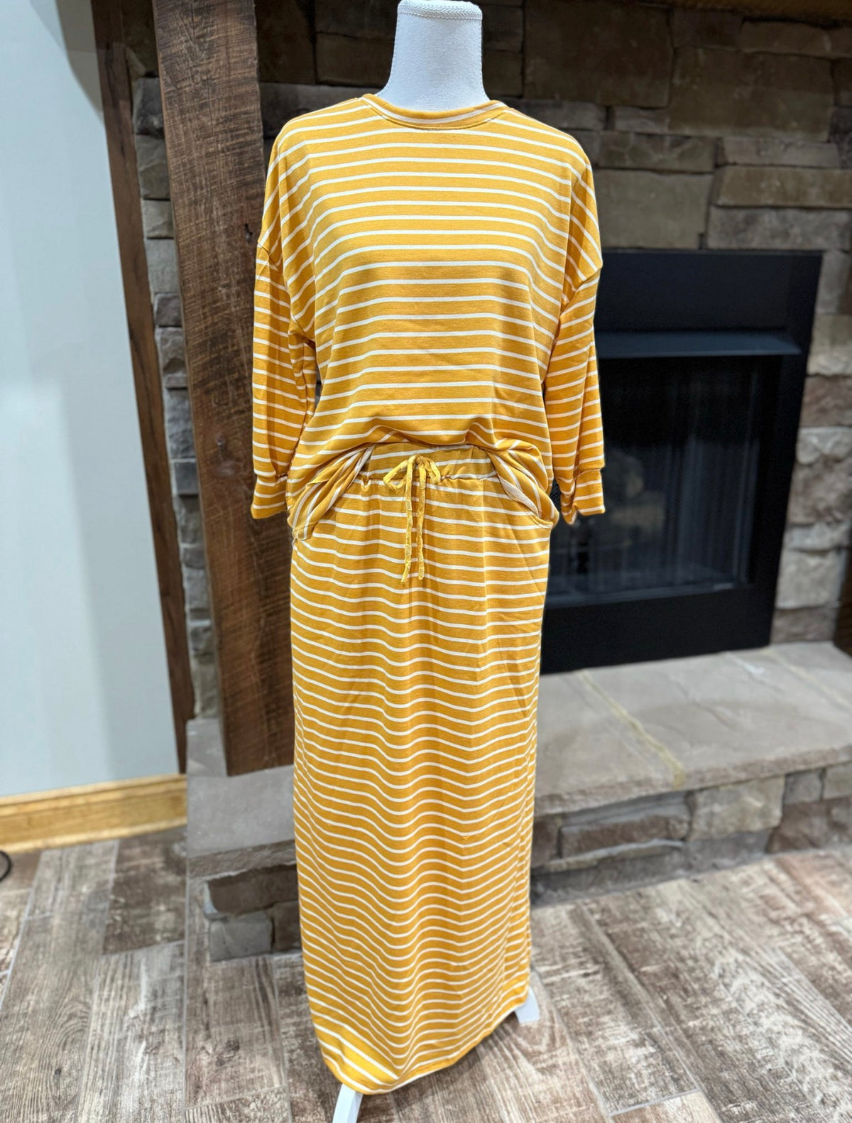 Women's mustard stripe two-piece set product view