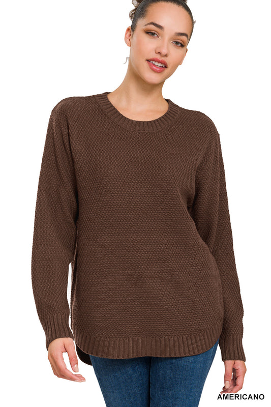 HI-LOW LONG SLEEVE ROUND NECK SWEATER 2041 Americano