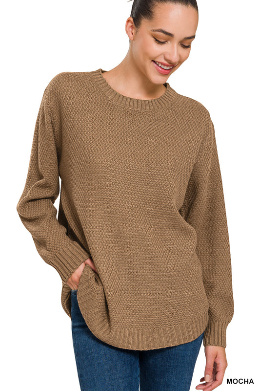 HI-LOW LONG SLEEVE
ROUND NECK SWEATER 2041 Mocha