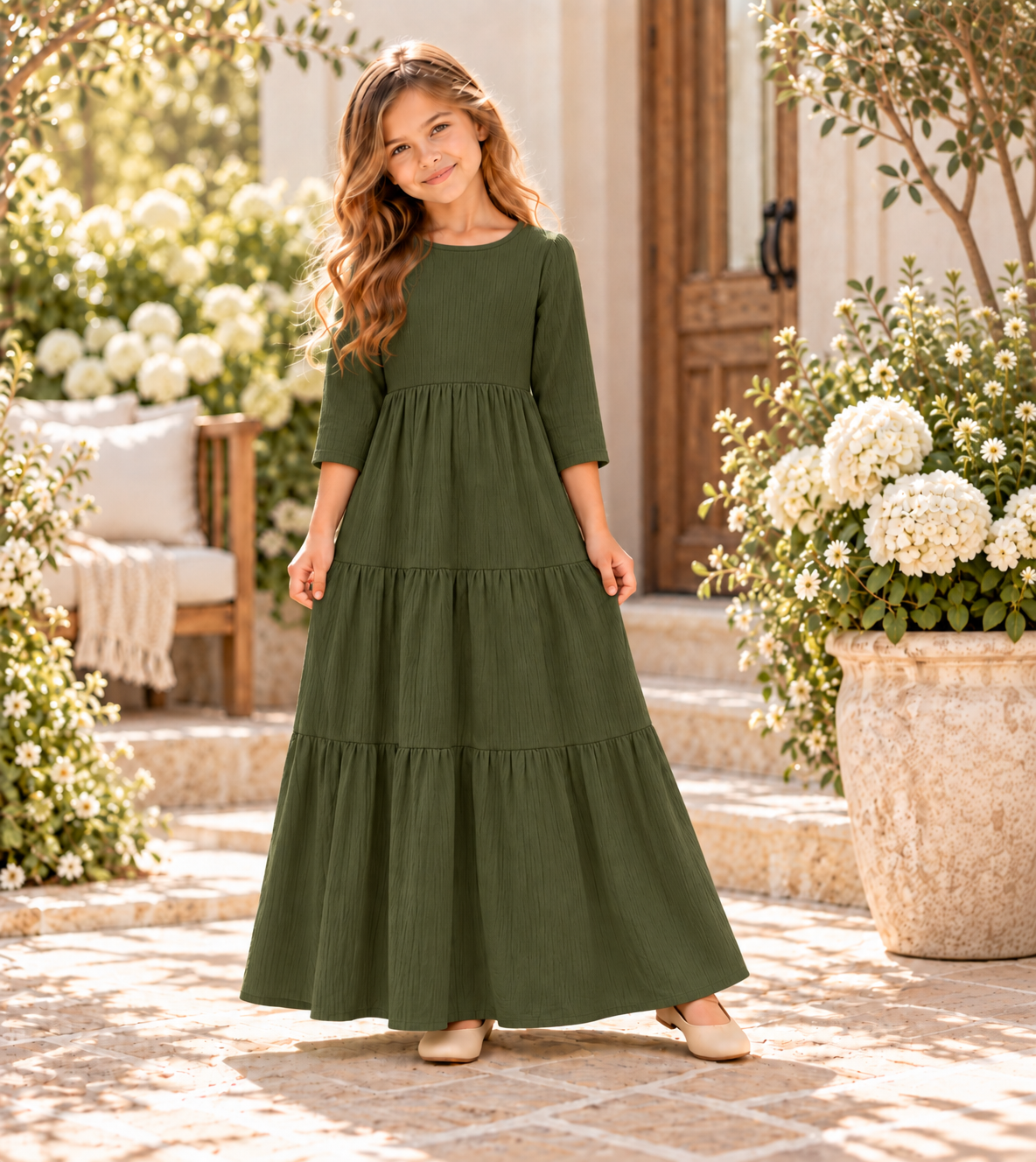 Girls solid tiered maxi dress D3802 product view