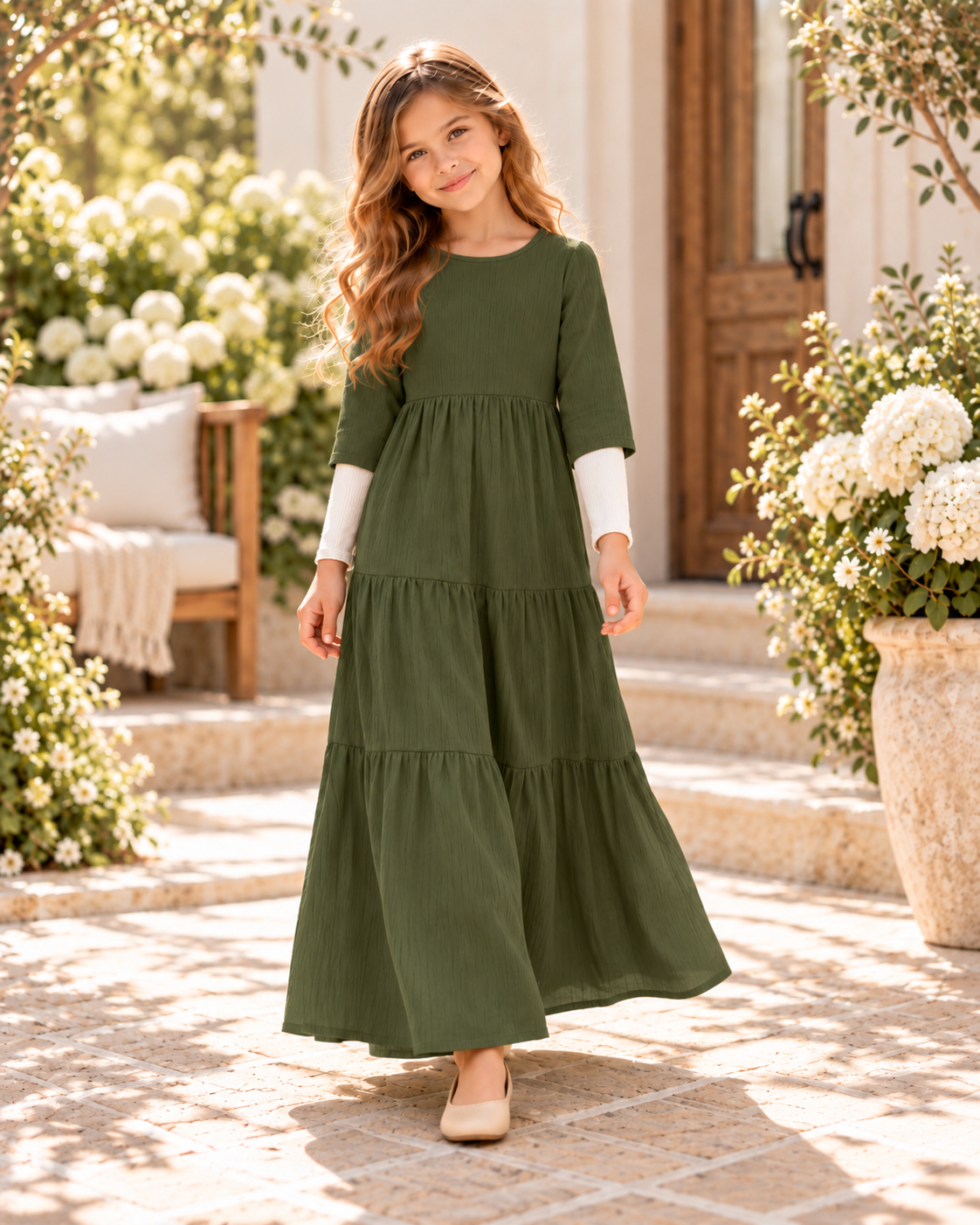 Girls solid tiered maxi dress D3802 product view