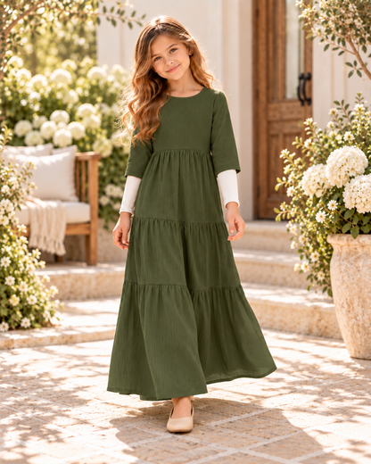 Girls solid tiered maxi dress D3802 product view