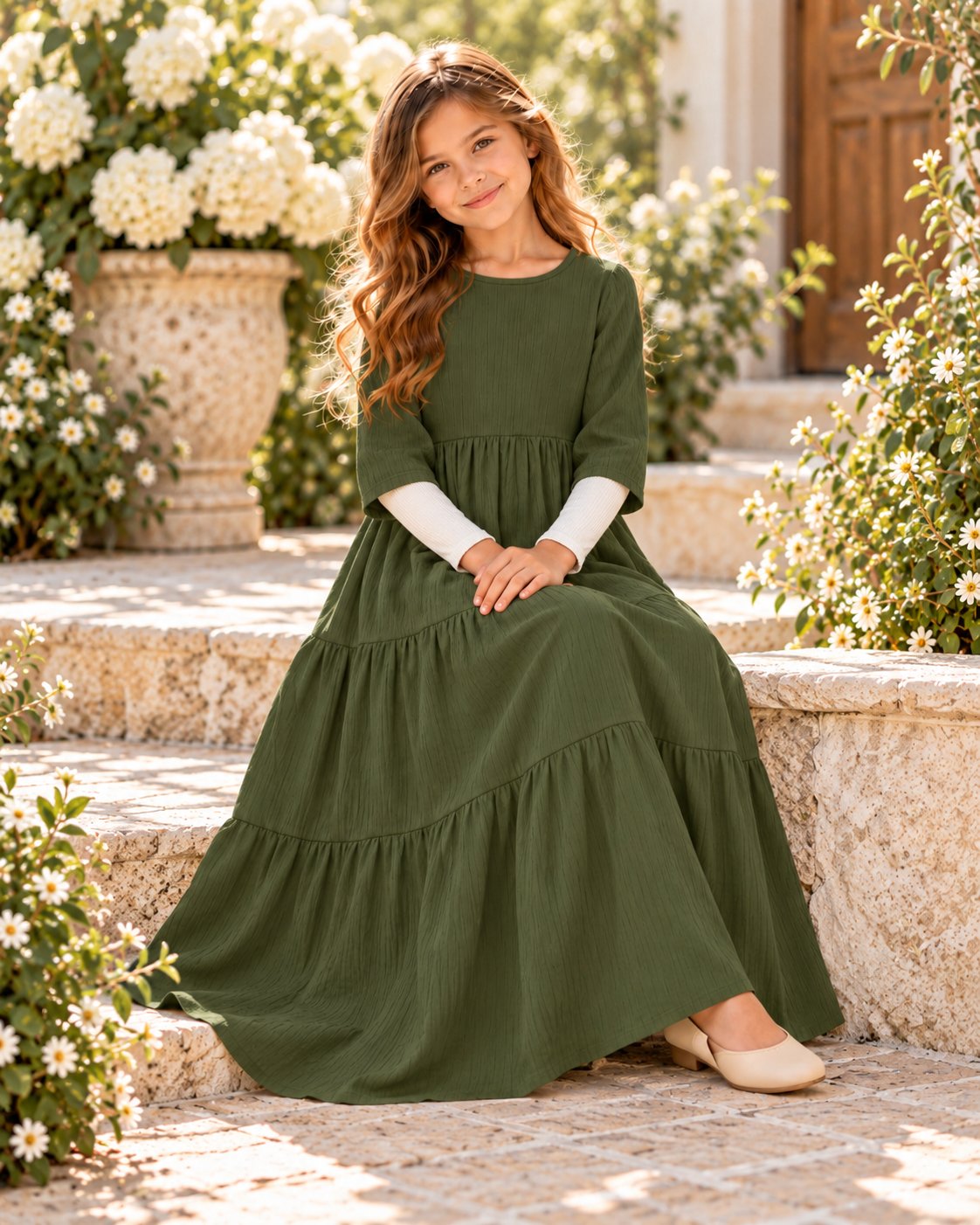 Girls solid tiered maxi dress D3802 product view