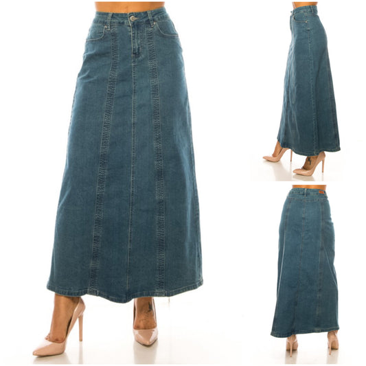 Preorder Be-Girl Plus Size Denim Vintage Wash A-Line Maxi Skirt 89271