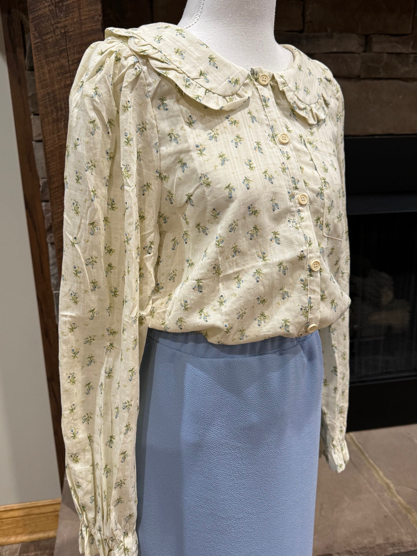 Dainty Ditsy Floral Button Down Top with Peter Pan Collar