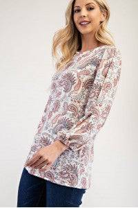 Plus Paisley Bishop Sleeve Top from Celeste -CT23799-PL