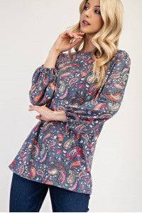 Plus Paisley Bishop Sleeve Top from Celeste -CT23799-PL