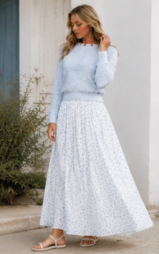 Ice Blue Long Sleeve Eyelash Pullover Sweater