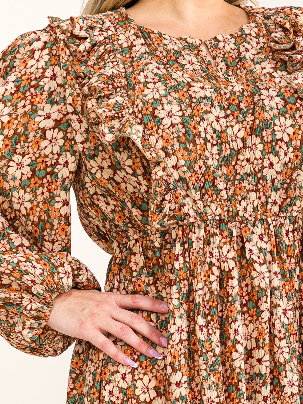 Floral Pleated Nursing-Friendly Maxi Dress