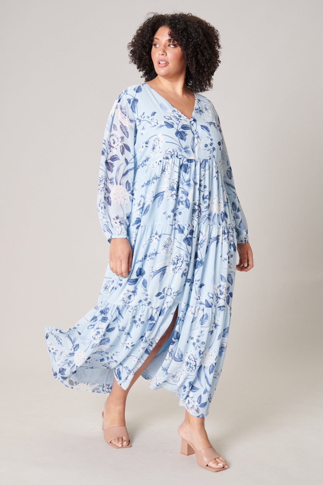 Cadaval Mabel Maxi Dress Blue Denim Floral side view