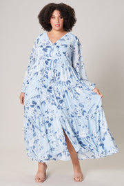 Cadaval Mabel Maxi Dress Blue Denim Floral front close
