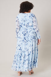 Cadaval Mabel Maxi Dress Blue Denim Floral back view