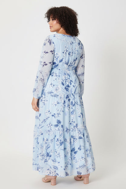 Cadaval Mabel Maxi Dress Blue Denim Floral back view