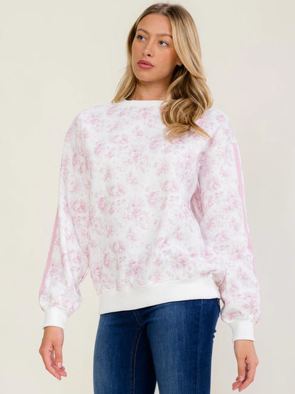 Ivory blush floral pullover sweater back view