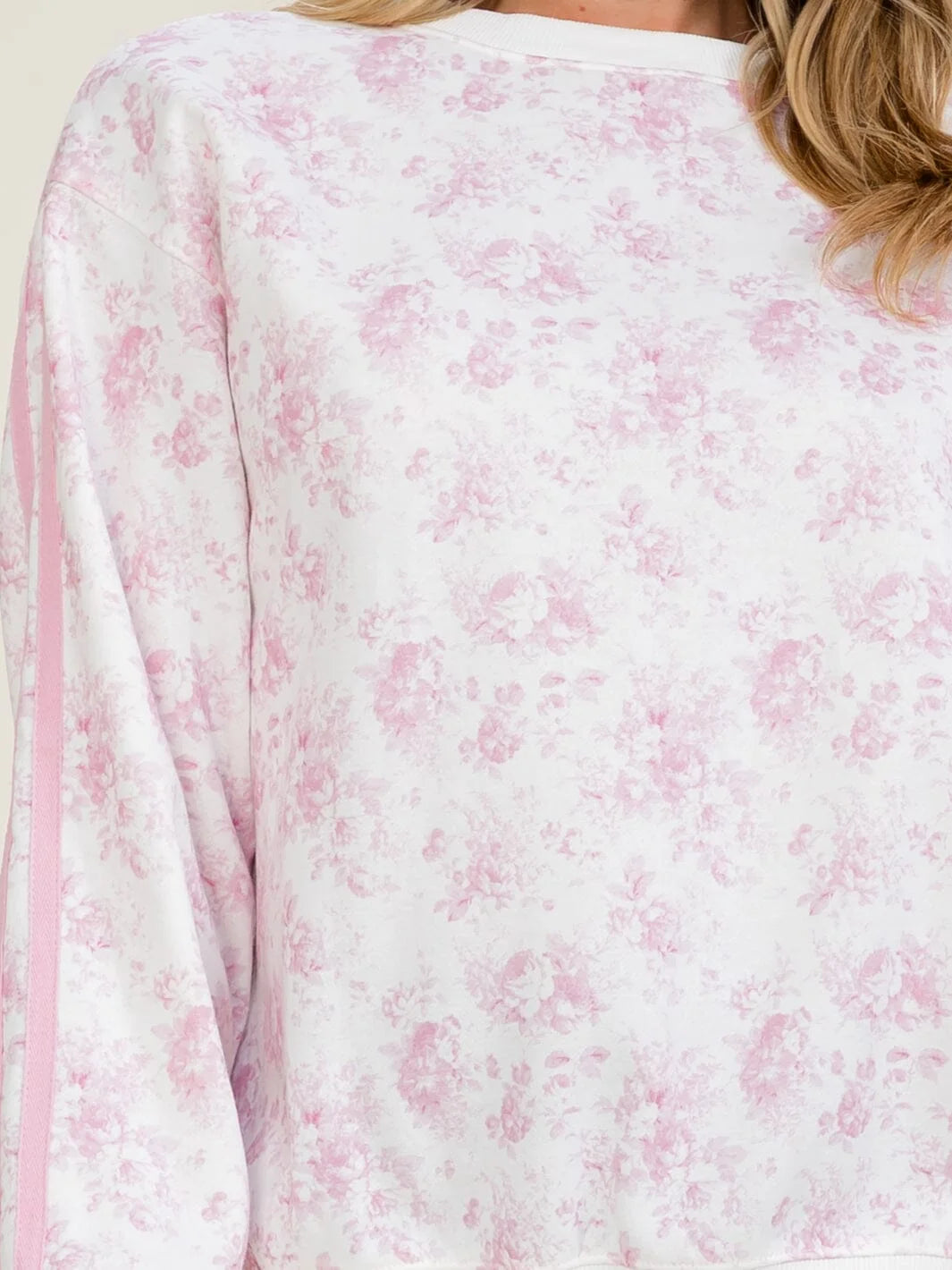 Ivory blush floral pullover sweater front view