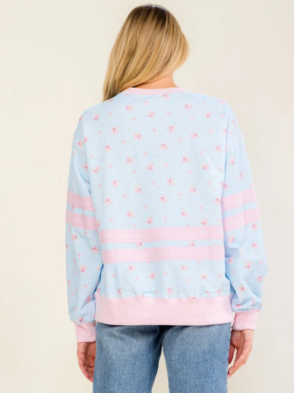 Pretty in Pink and Blue Floral Pullover back view