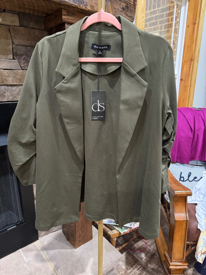 Dear Scarlett Magic ponte knit open-front blazer in Dark Olive