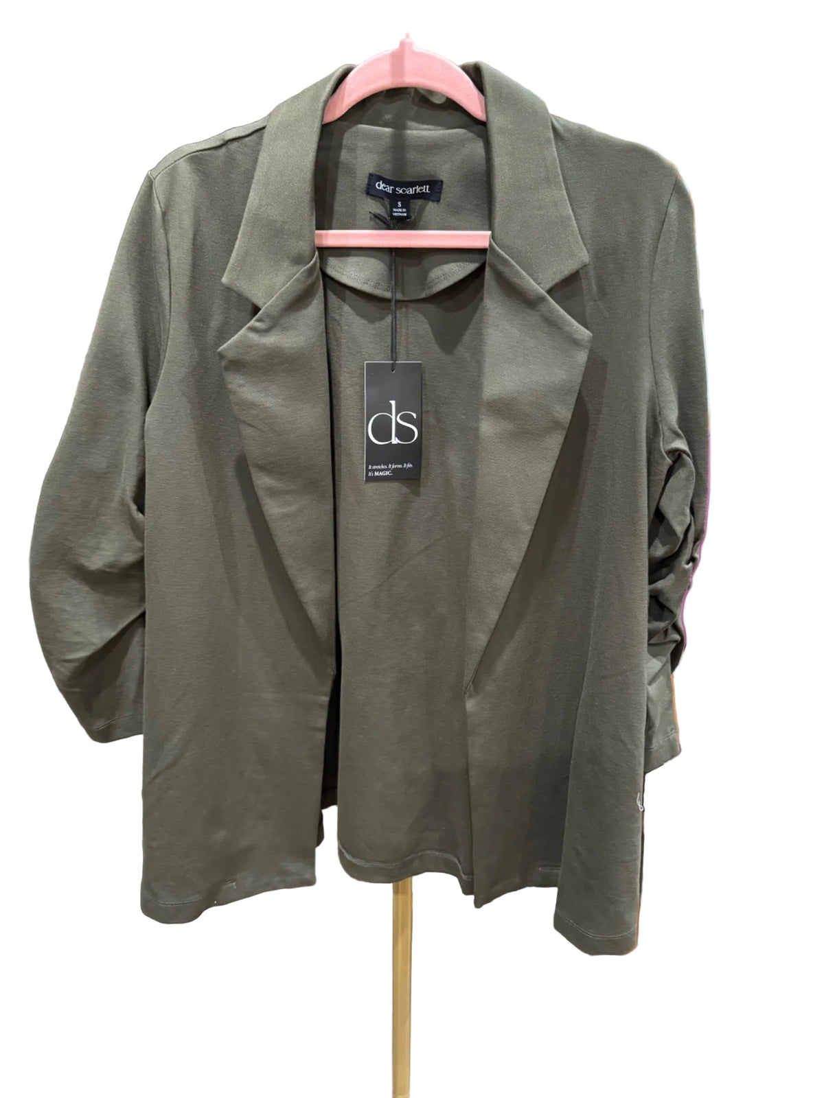 Dear Scarlett Plus Magic ponte knit open-front blazer in Dark Olive