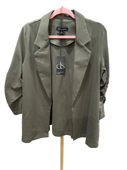 Dear Scarlett Plus Magic ponte knit open-front blazer in Dark Olive