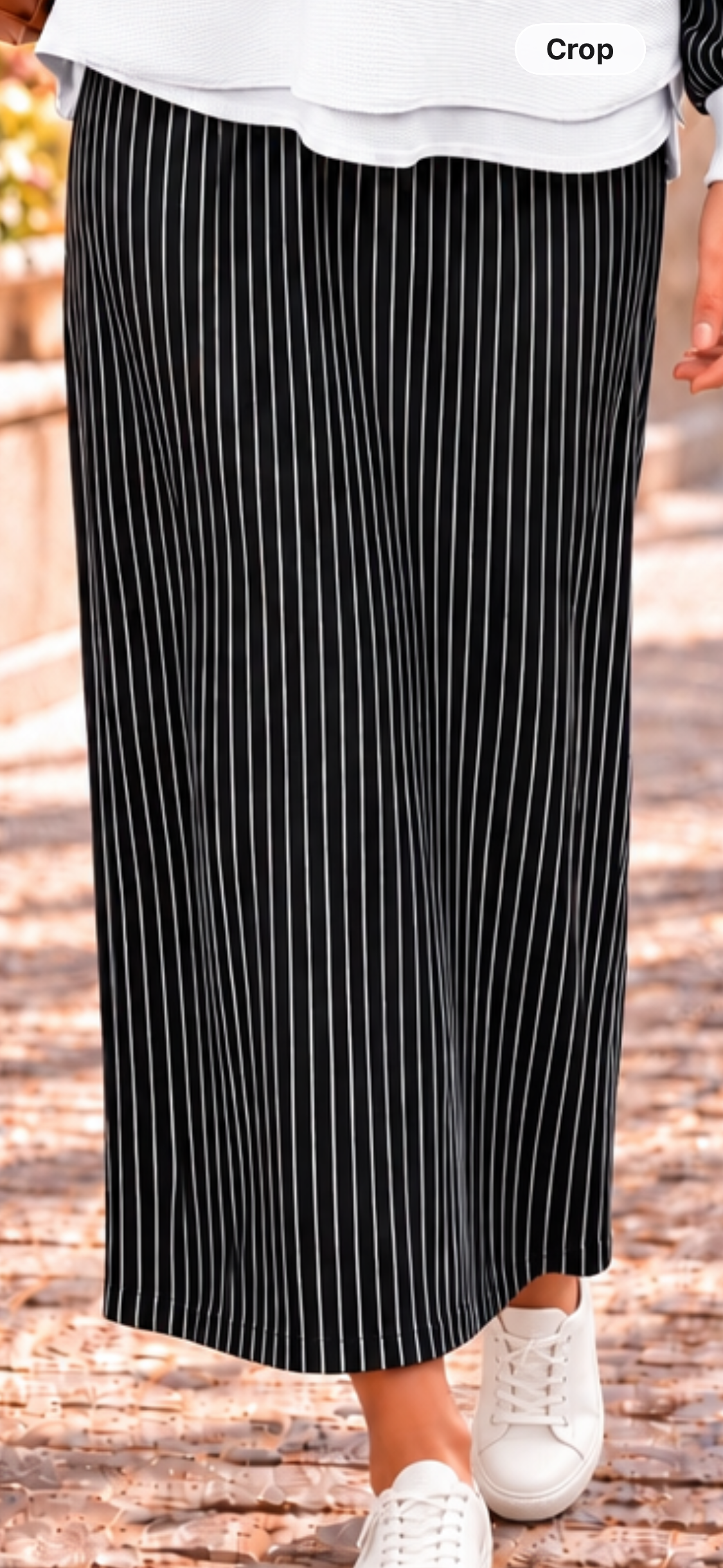 Black and white striped two-piece sweater and skirt outfit