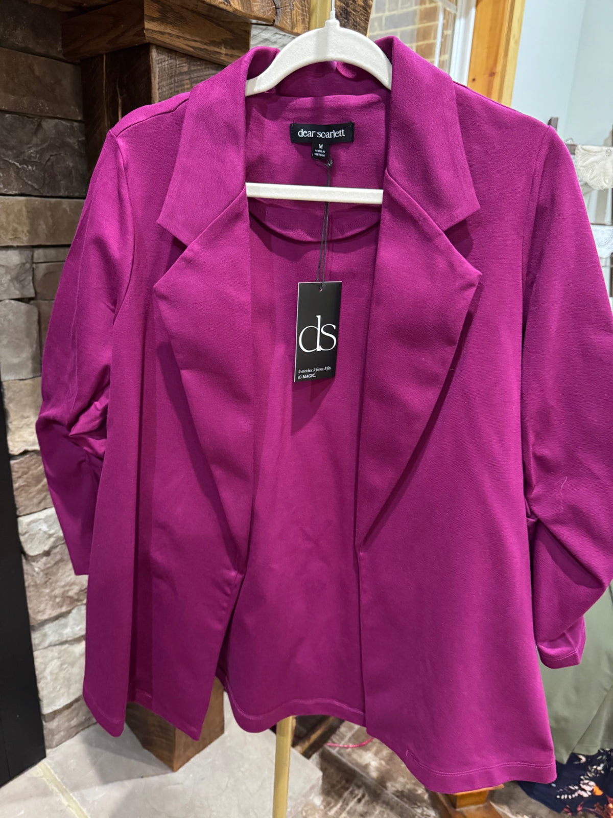 Dear Scarlett Magic ponte knit open-front blazer in Plum