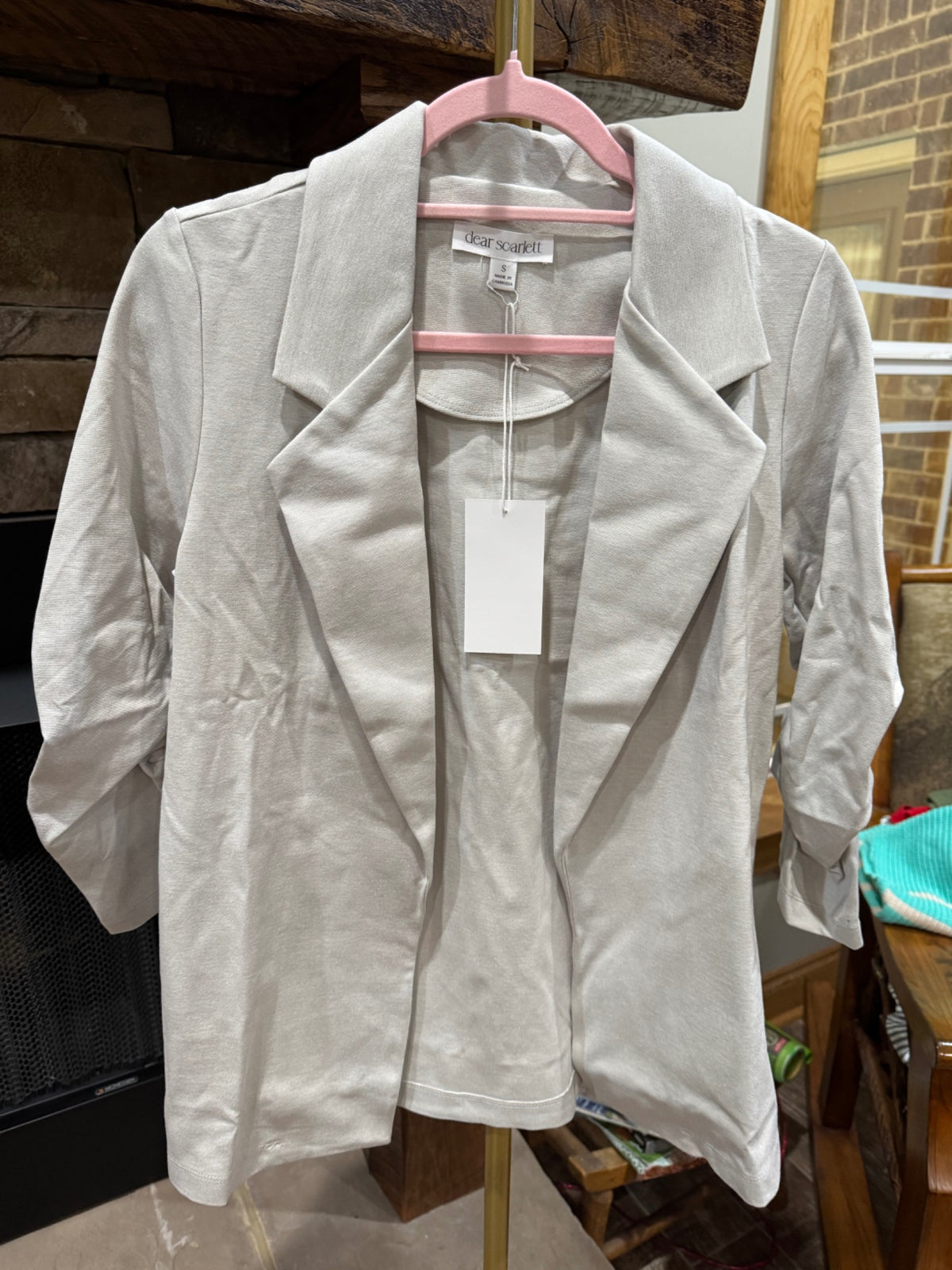 Dear Scarlett Magic ponte knit open-front blazer in Silver