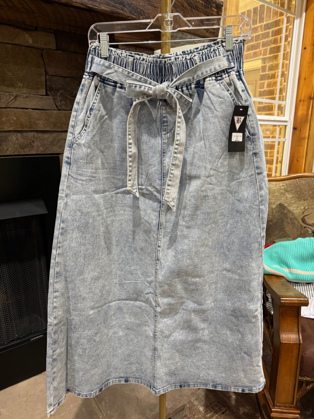Be-Girl Plus Snow Wash tie-waist denim maxi skirt 89451
