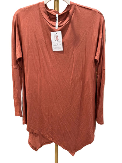 Azules asymmetrical hem long sleeve tunic top in Rust