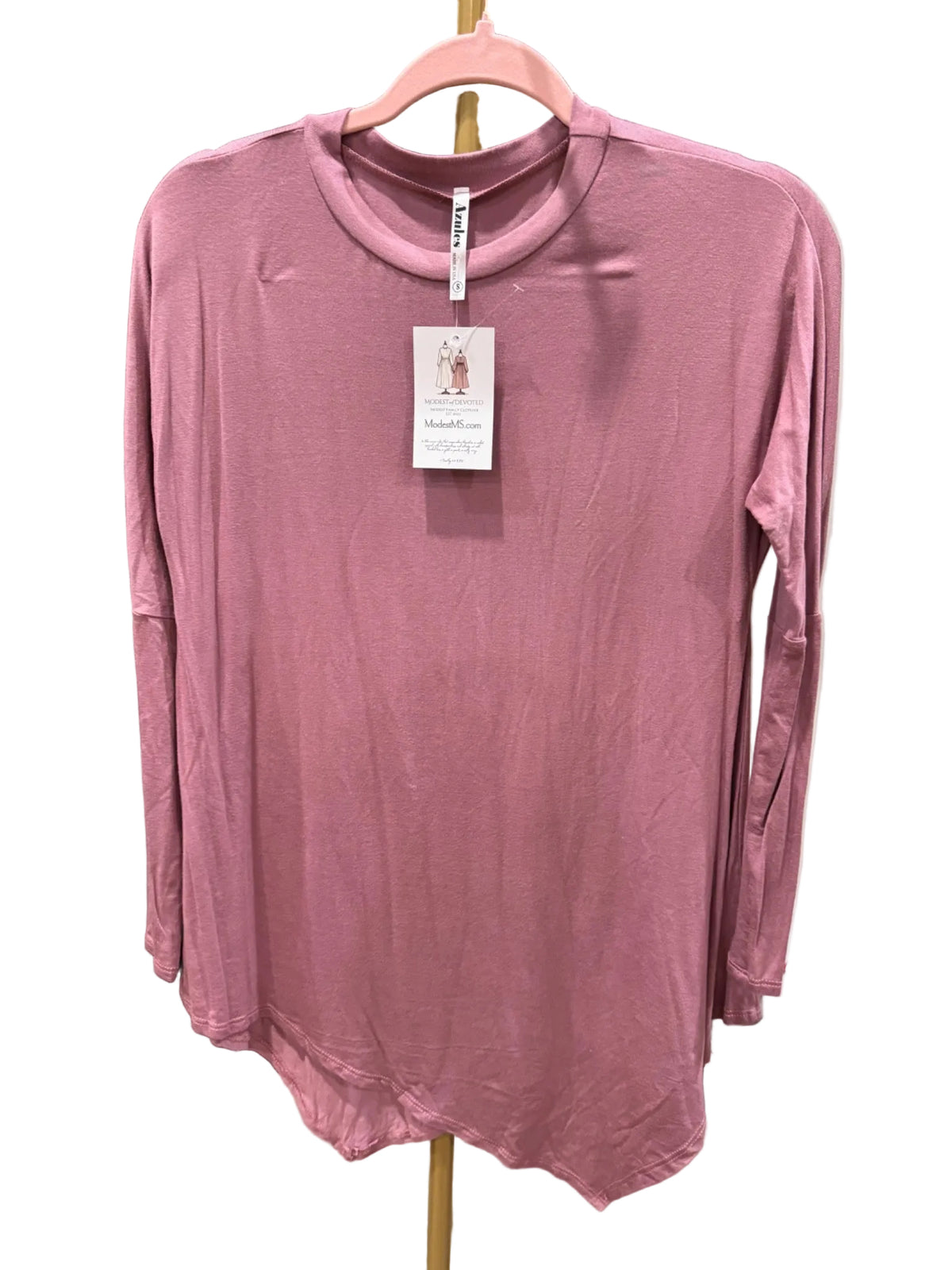 Azules asymmetrical hem long sleeve tunic top in Mauve