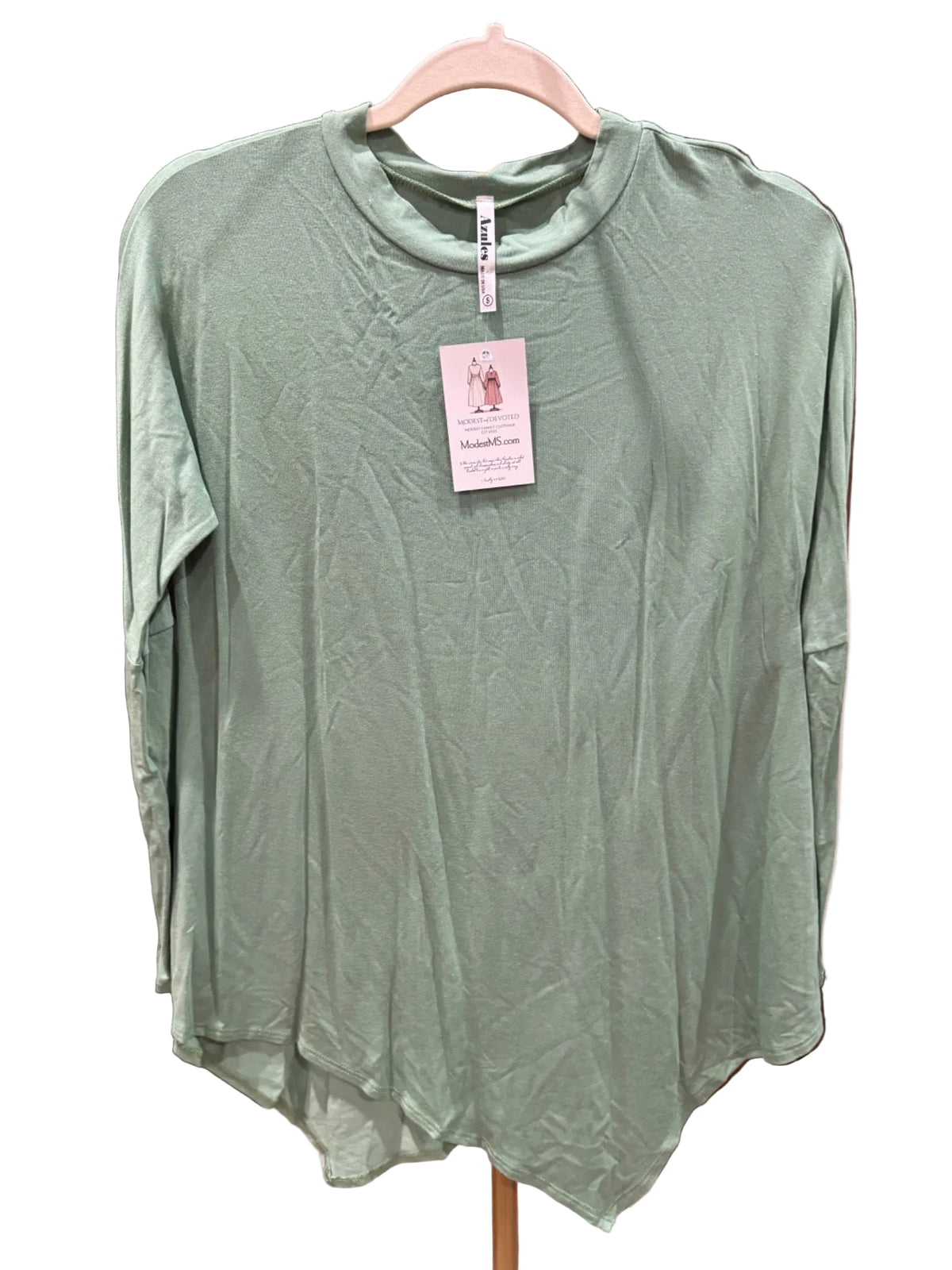 Azules asymmetrical hem long sleeve tunic top in Dark Sage