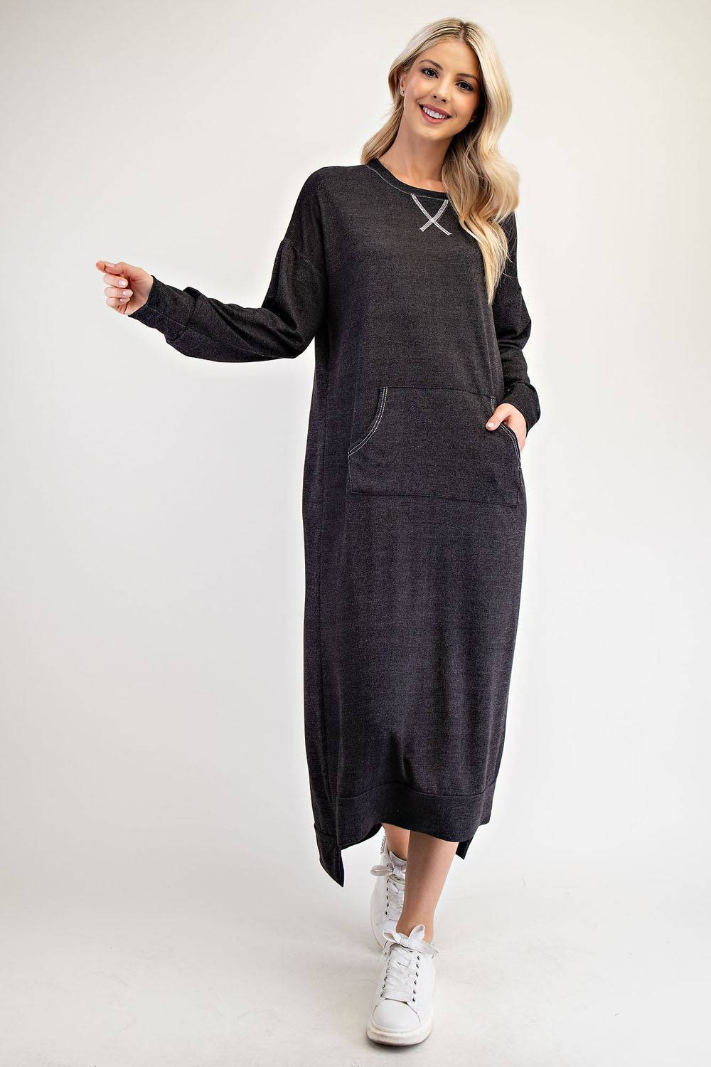 Sweatshirt Style Dress in Maxi Length from Celeste in Missy & Plus