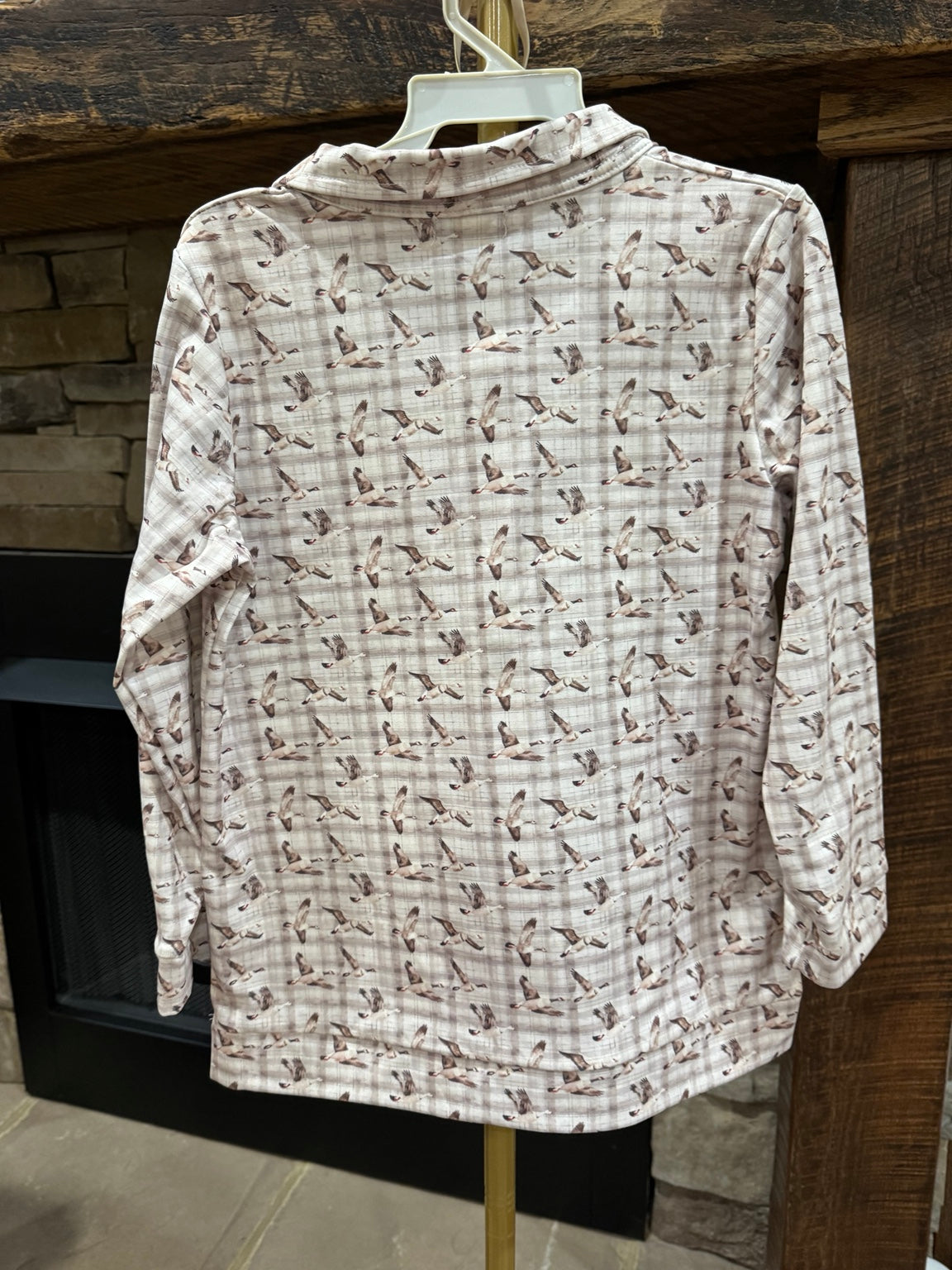 Clover Cottage boys goose plaid quarter zip pullover back