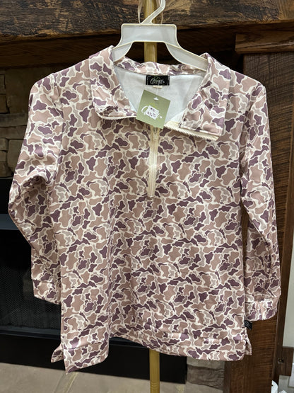 Clover Cottage boys camo quarter zip pullover back