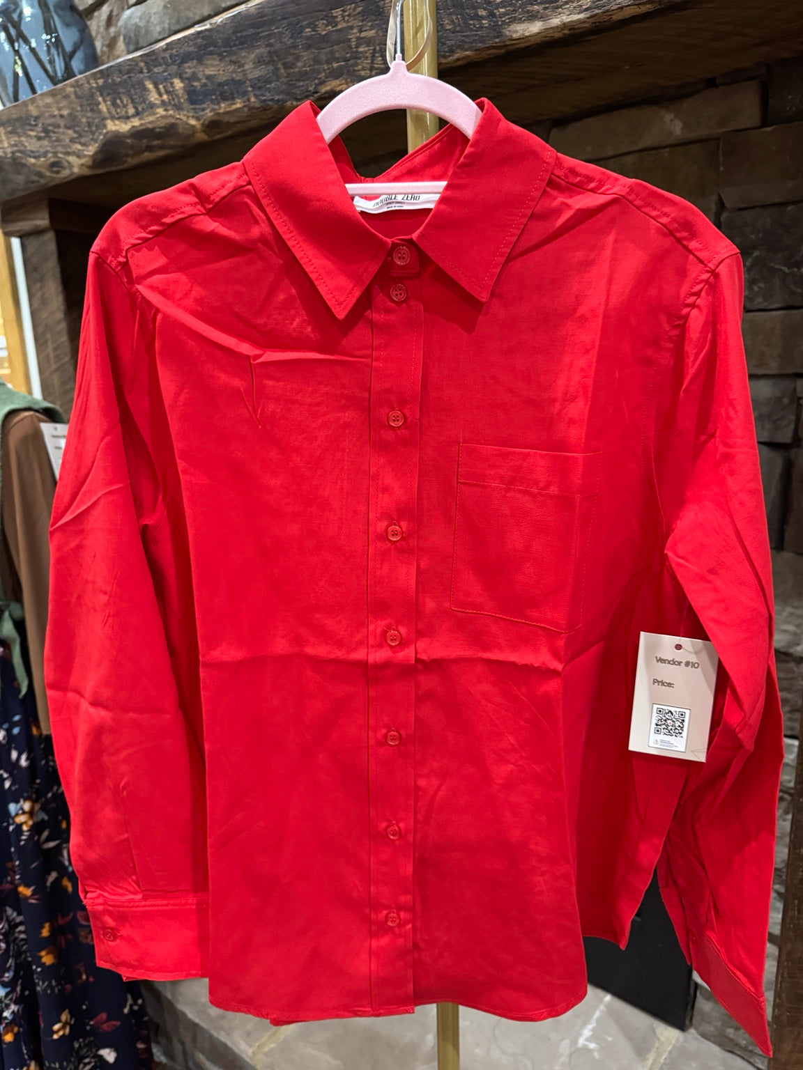 Double Zero red linen blend button front shirt
