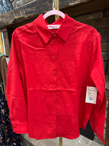 Double Zero red linen blend button front shirt
