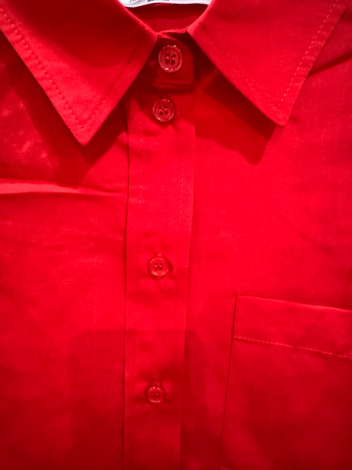 Double Zero red linen blend button front shirt detail