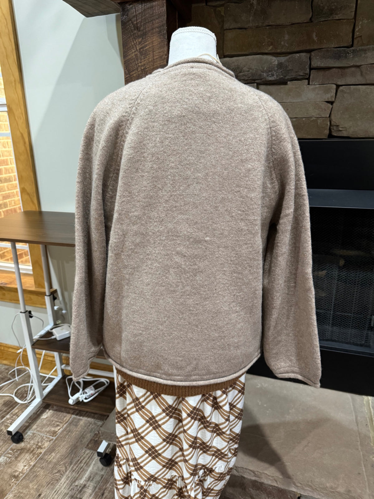Full outfit styling with plaid maxi skirt sold separately